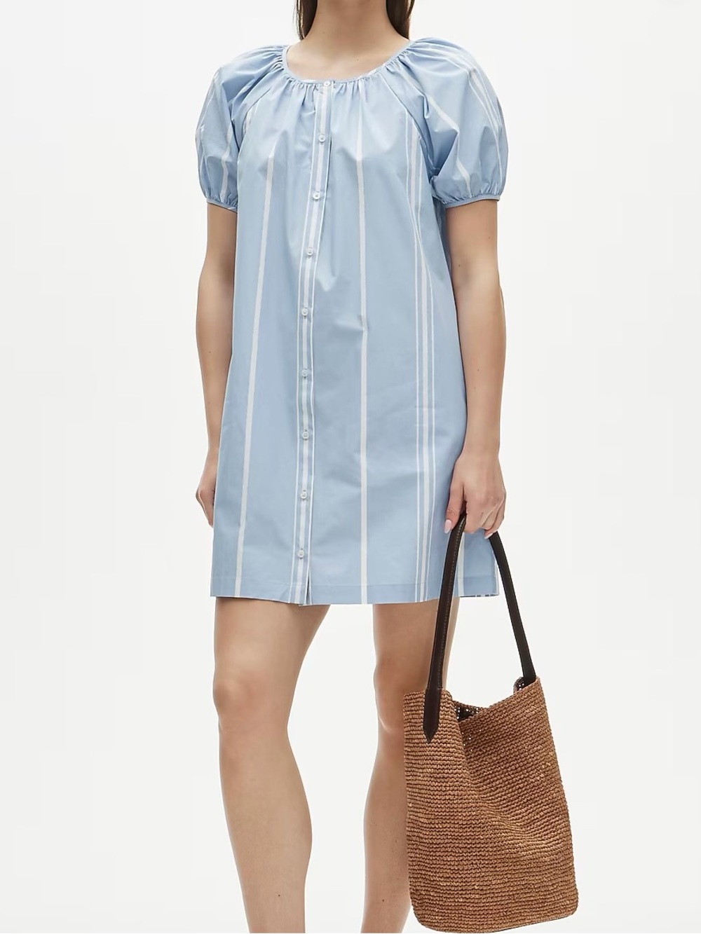 NWT J.Crew Puff-sleeve Popover Dress in Striped Cotton Poplin - Watercolor Blue
